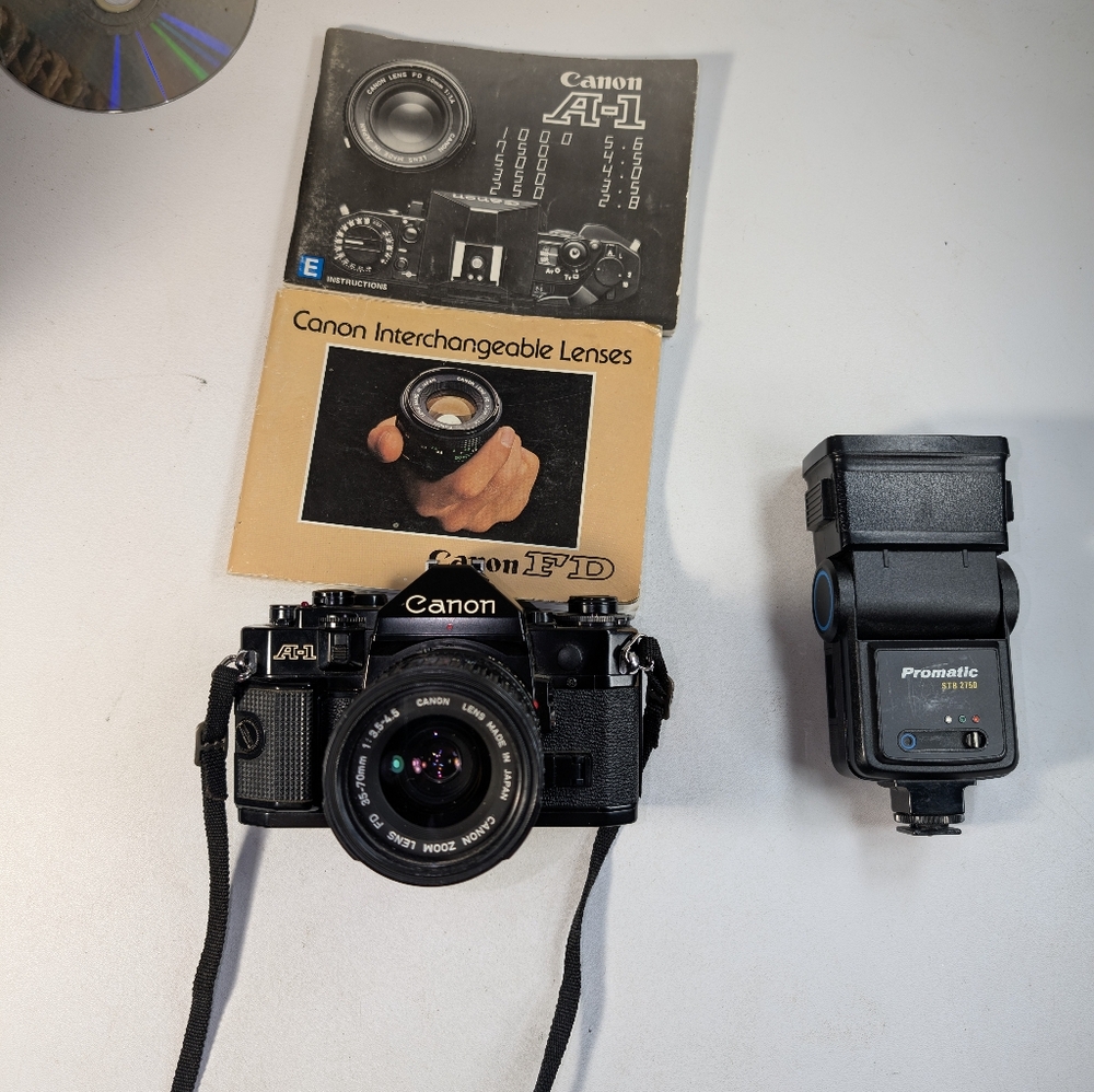 Canon Black A-1 Camera with Accessories
